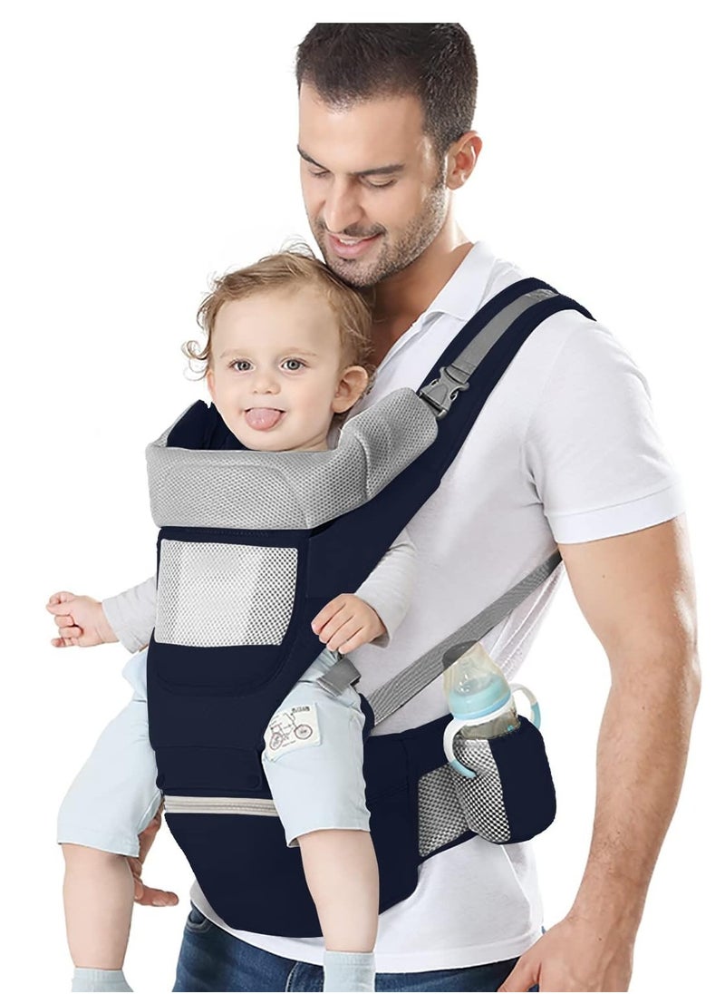 Baby Carrier Ergonomic Infant Carrier with Hip Seat Kangaroo Bag Soft Baby Carrier Newborn to Toddler 7-45lbs Front and Back Baby Holder Carrier for Men Dad Mom