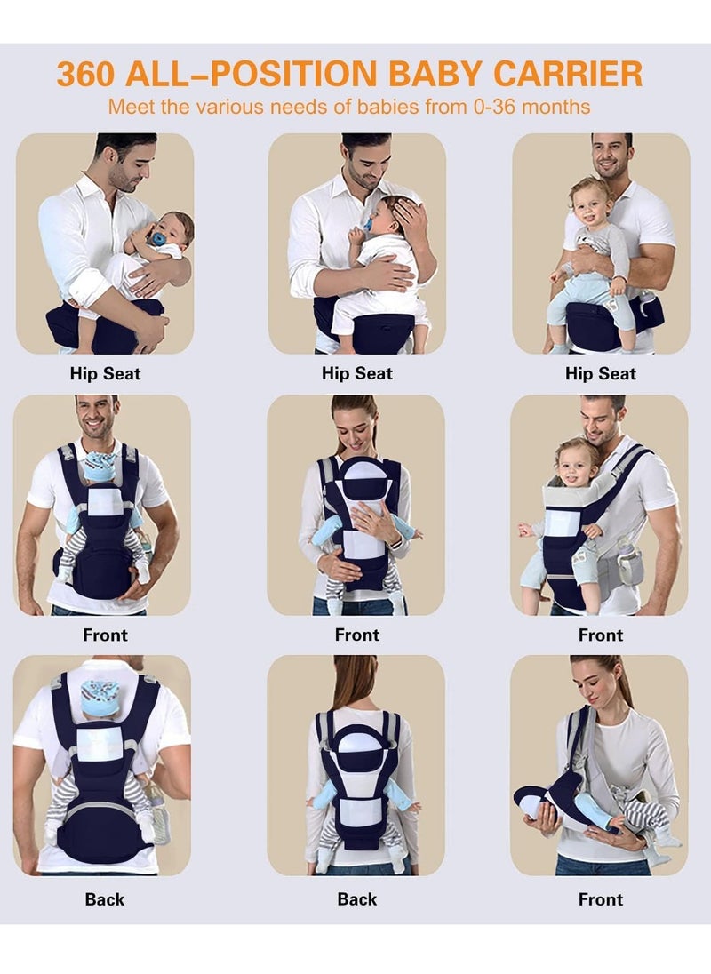 Baby Carrier Ergonomic Infant Carrier with Hip Seat Kangaroo Bag Soft Baby Carrier Newborn to Toddler 7-45lbs Front and Back Baby Holder Carrier for Men Dad Mom