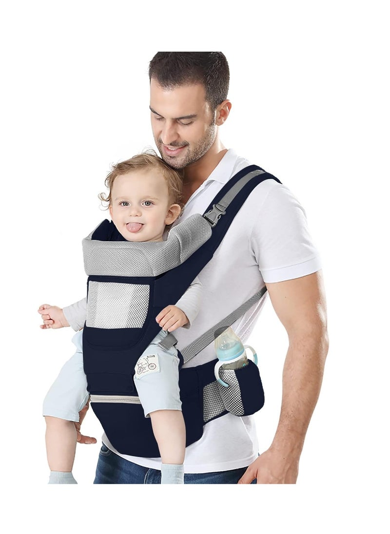 Baby Carrier Ergonomic Infant Carrier with Hip Seat Kangaroo Bag Soft Baby Carrier Newborn to Toddler 7-45lbs Front and Back Baby Holder Carrier for Men Dad Mom