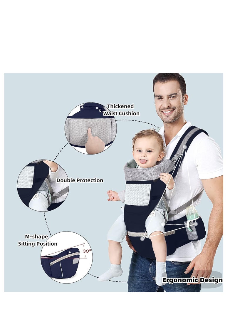 Baby Carrier Ergonomic Infant Carrier with Hip Seat Kangaroo Bag Soft Baby Carrier Newborn to Toddler 7-45lbs Front and Back Baby Holder Carrier for Men Dad Mom