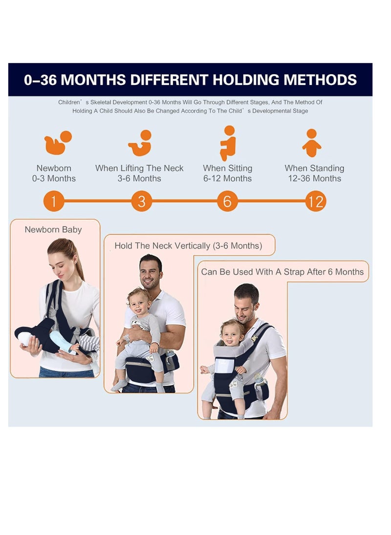 Baby Carrier Ergonomic Infant Carrier with Hip Seat Kangaroo Bag Soft Baby Carrier Newborn to Toddler 7-45lbs Front and Back Baby Holder Carrier for Men Dad Mom