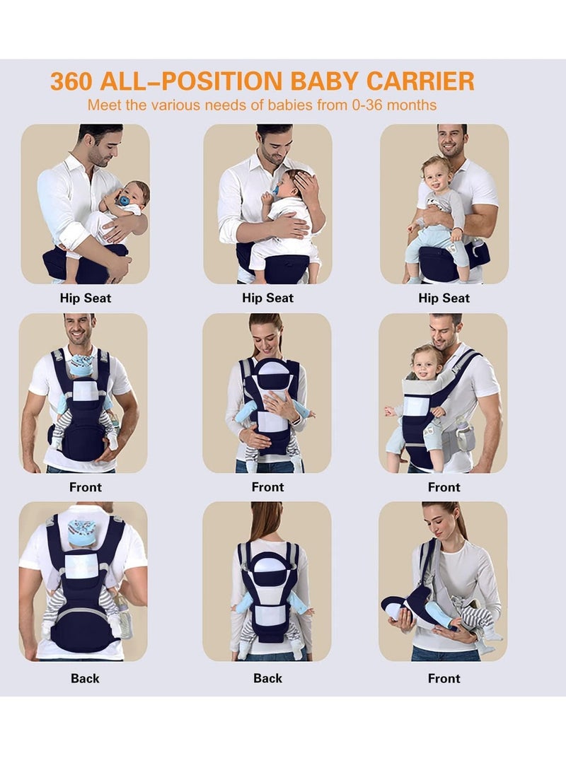 Baby Carrier Ergonomic Infant Carrier with Hip Seat Kangaroo Bag Soft Baby Carrier Newborn to Toddler 7-45lbs Front and Back Baby Holder Carrier for Men Dad Mom