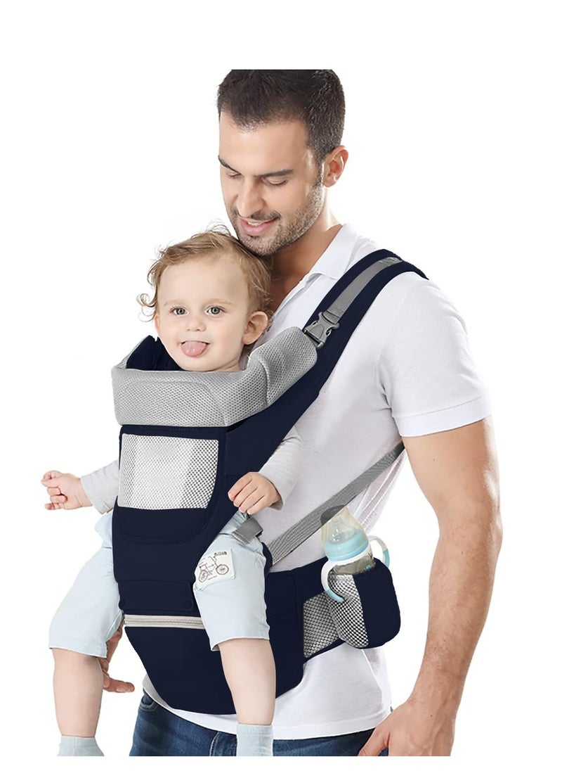 Baby Carrier Ergonomic Infant Carrier with Hip Seat Kangaroo Bag Soft Baby Carrier Newborn to Toddler 7-45lbs Front and Back Baby Holder Carrier for Men Dad Mom