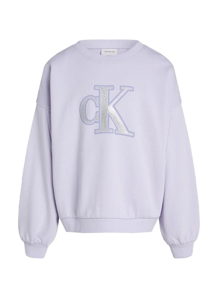 Kids Metallic Logo Crew Neck Sweatshirt