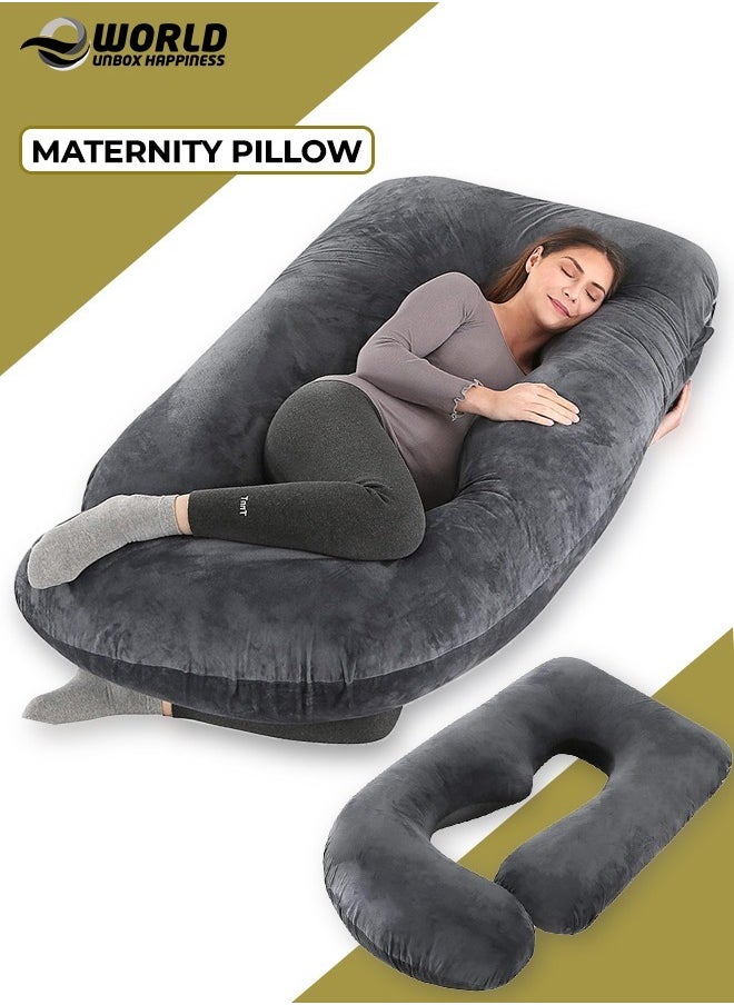 Full Body Pregnancy Pillow, U-Shaped Maternity Pillow for Legs, Back, Neck, Shoulders, Hips and Belly Support for Pregnant Women with Removable Cover, Black