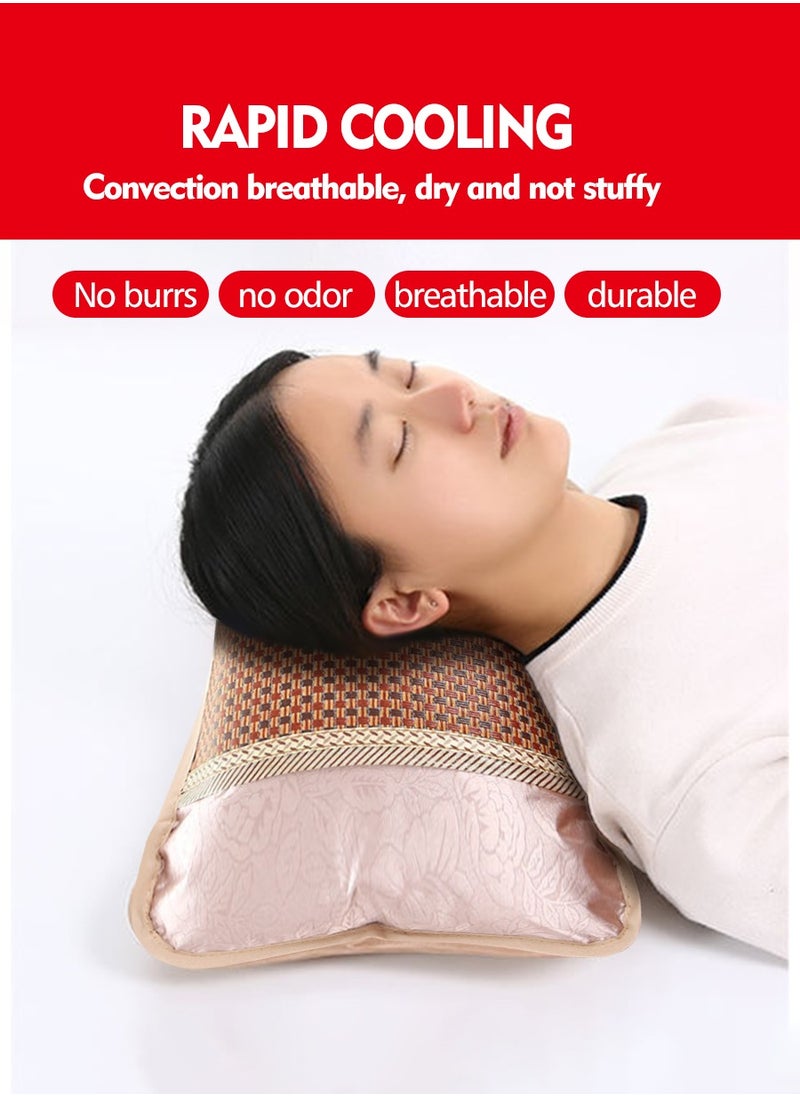 Summer cooling pillow, fragrant sleep aid pillow, filled with tea stems and jasmine flowers, woven with rattan pillowcase, fragrant sleep aid, breathable and not stuffy, suitable for adults, the elderly, insomniacs, etc. [Pillow texture is slightly hard, please consider carefully before purchasing]