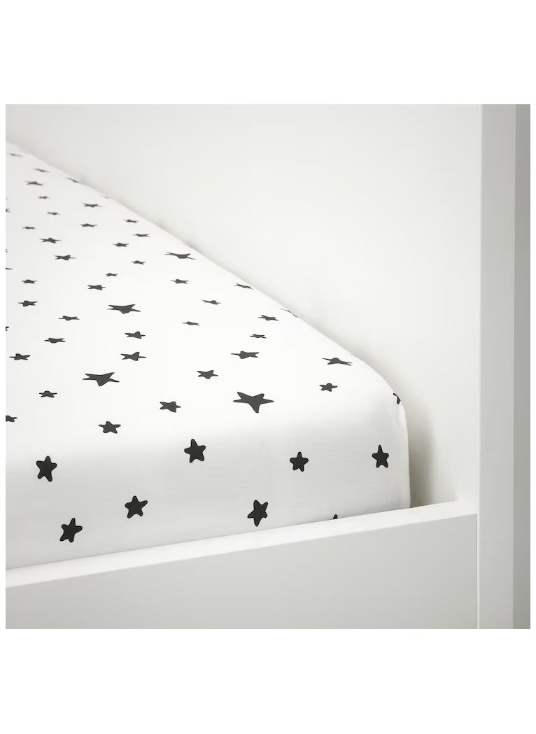 Bedsheet - White Bedsheet - Fitted Sheet (100%Cotton Star Pattern) 90x200 cm