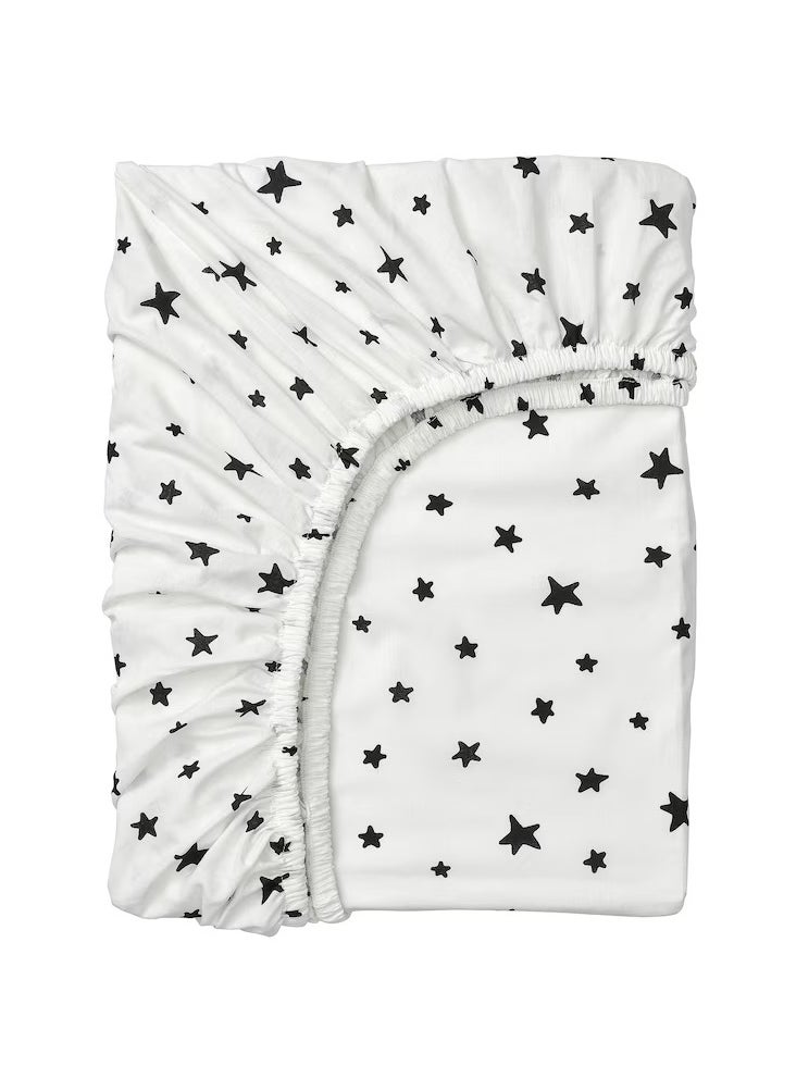 Bedsheet - White Bedsheet - Fitted Sheet (100%Cotton Star Pattern) 90x200 cm