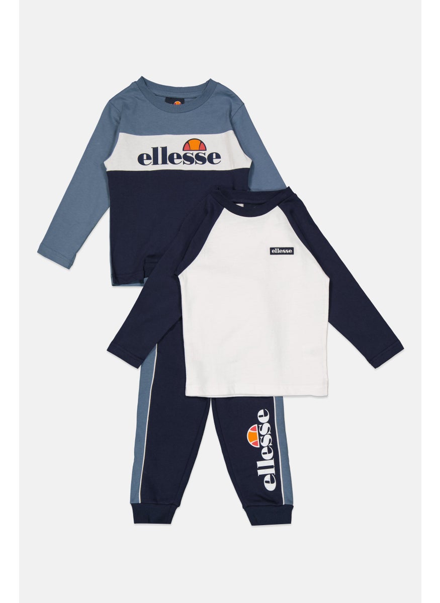 Toddlers Boy 3 Pcs Brand Logo T-Shirt And Sweatpants Set, Navy