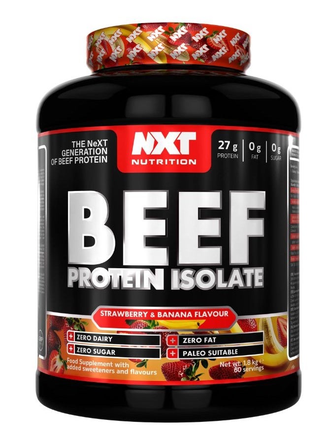 Beef Protein Isolate, Strawberry & Banana Flavour,  1.8kg, 60 Servings