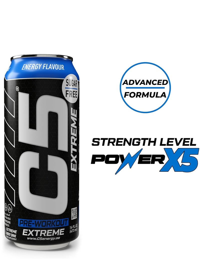 C5 Energy Drink Extreme Energy Flavor, Pre-Workout, 200mg Caffeine, Sugar Free, Zero Calories with Beta Alanine, L-Arginine 16fl.OZ, 473ml pre workout supplement Pack of 12