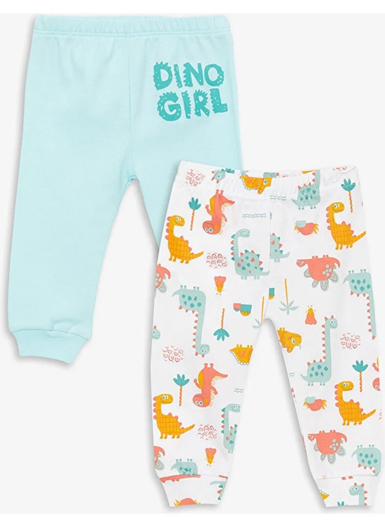 Basic Dinosaur Patterned 2-Pack Baby Girl Bottoms Without Booties 3 Months-3 Years