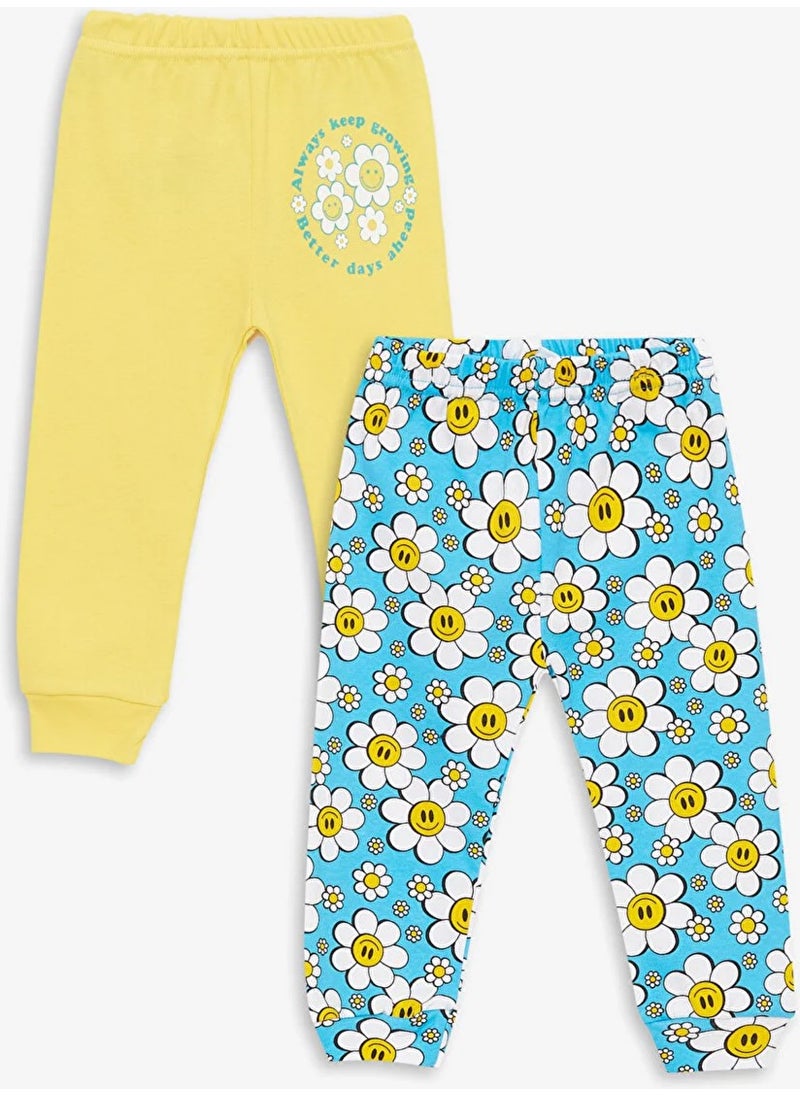 Basic Floral Patterned 2-Pack Baby Girl Bottoms Without Booties 3 Months-3 Years