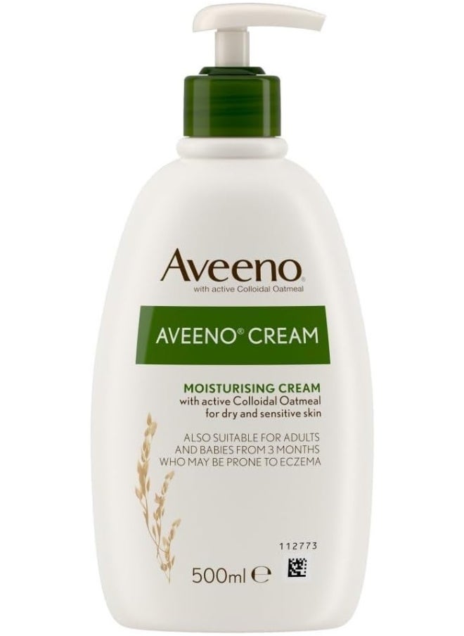 Aveeno Moisturizing Cream with Colloidal Oatmeal, Suitable for relieving Dry, Sensitive and Eczema-Prone Skin, unscented formula, 500ml