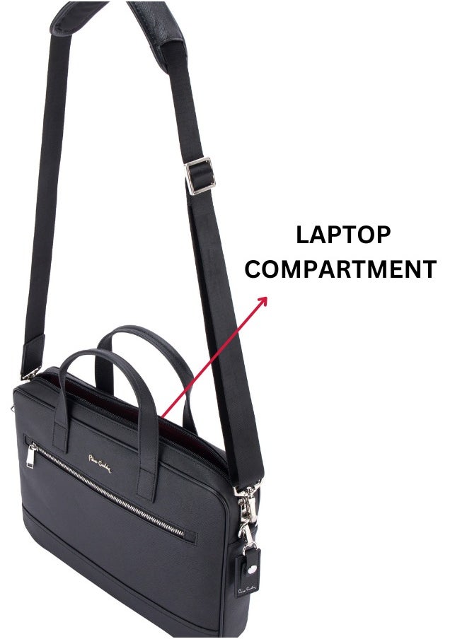 Premium Business Laptop Briefcase 15.6-Inch Laptop Bag Large Capacity Messenger Bag Soft Top Handle Handbag with Long Straps Travel Office Work Black