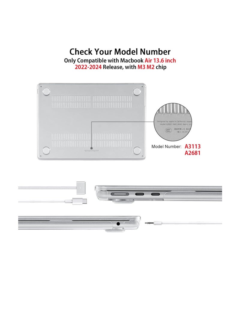 Hard Shell Plastic Case Compatible for MacBook Air 13.6-inch M3 A3113 M2 A2681 with Retina Display & Touch ID,Release 2024 2023 2022 with Keyboard Skin Cover & Screen Protector - Crystal Clear