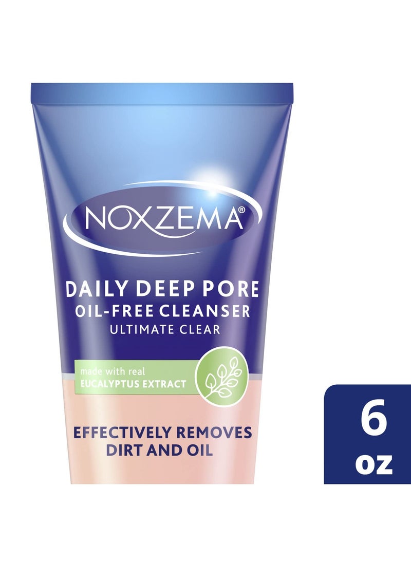 Noxzema Ultimate Clear Daily Deep Pore Oil-Free Cleanser for Soft, Smooth Skin - Noxzema Daily Face Wash for Women and Men, Noxzema Facial Cleanser for Acne Prone Skin, 6 Oz Ea (Pack of 2)
