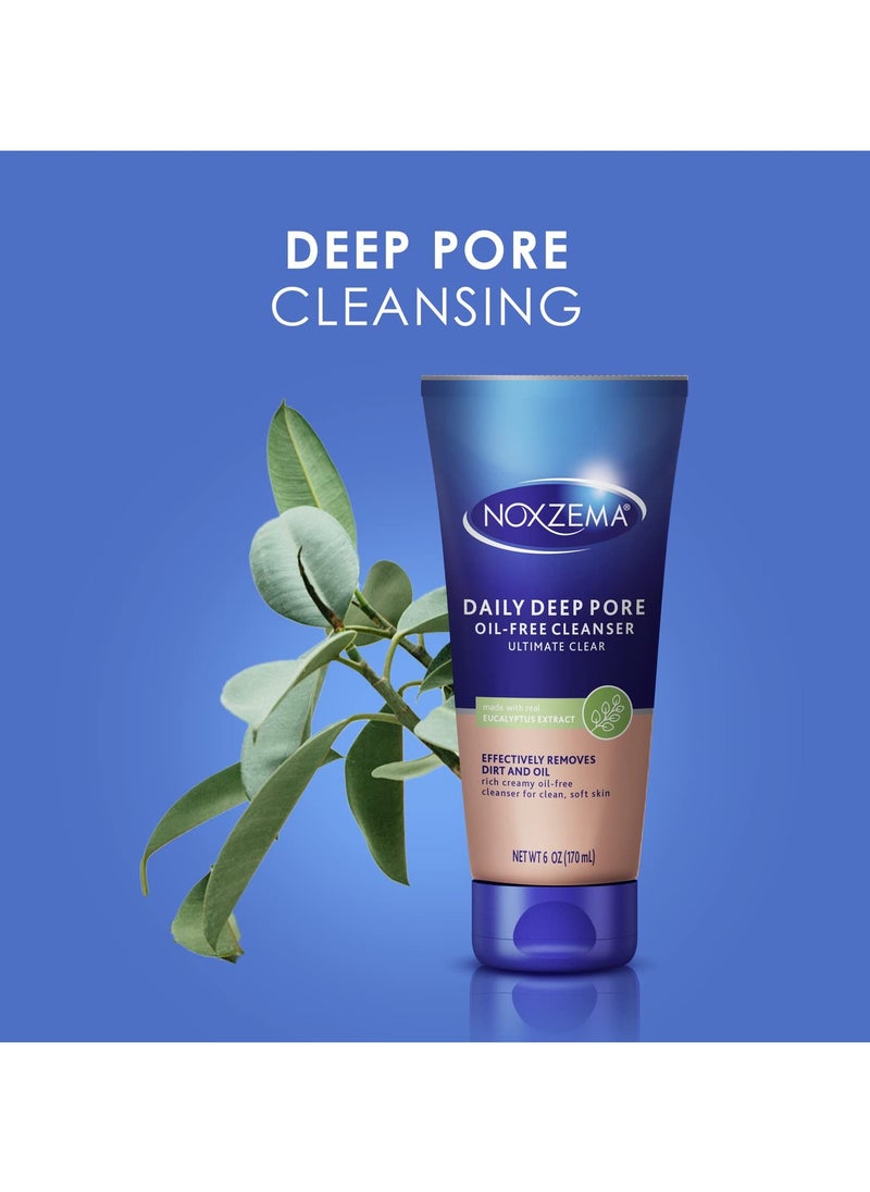 Noxzema Ultimate Clear Daily Deep Pore Oil-Free Cleanser for Soft, Smooth Skin - Noxzema Daily Face Wash for Women and Men, Noxzema Facial Cleanser for Acne Prone Skin, 6 Oz Ea (Pack of 2)