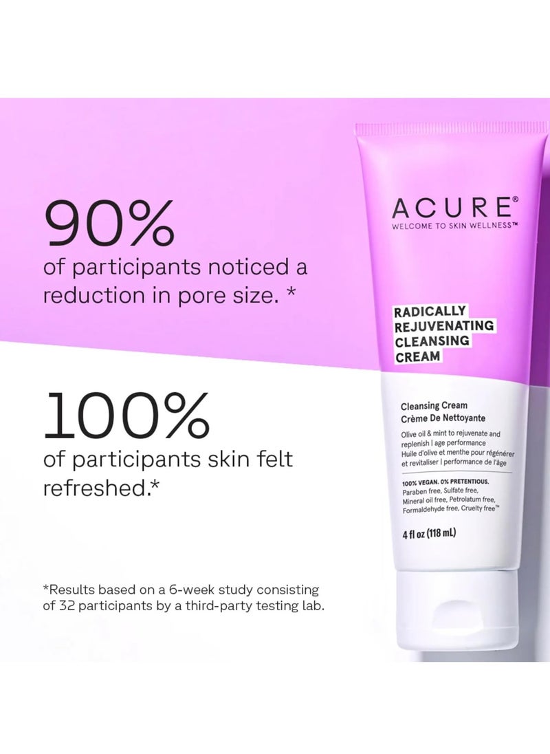 Acure Radically Rejuvenating Cleansing Cream - Foaming Creamy Facial Cleanser - Moisturizing Benefits of Olive Oil, Cocoa Butter and the Soothing Deep Cleanse of Mint - 4 oz