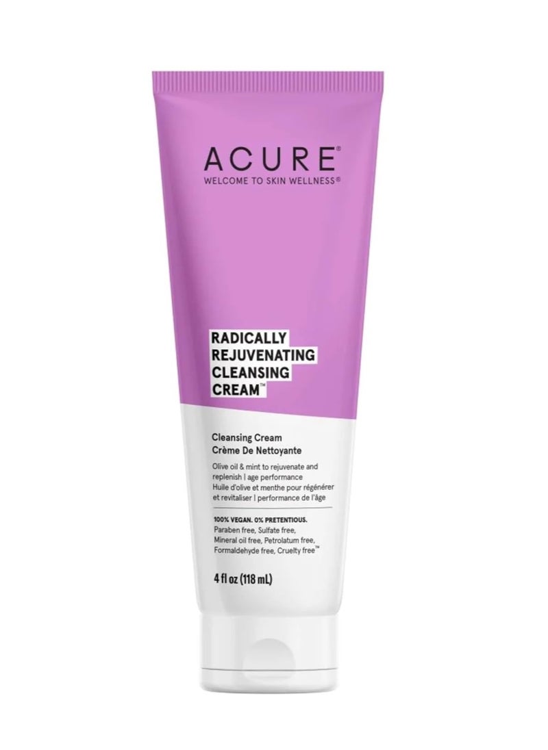 Acure Radically Rejuvenating Cleansing Cream - Foaming Creamy Facial Cleanser - Moisturizing Benefits of Olive Oil, Cocoa Butter and the Soothing Deep Cleanse of Mint - 4 oz