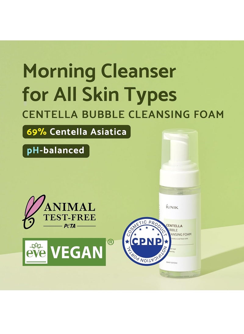 IUNIK Centella Bubble Foaming Vegan Facial Cleanser - 69% Centella Asiatica Extract, Soothing, Moisturizing, Exfoliating, Removes Pore Blackheads, Whiteheads, 5.07 Fl Oz