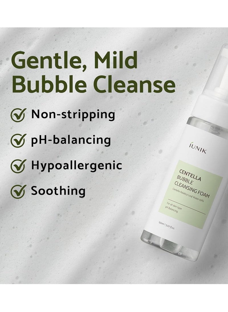 IUNIK Centella Bubble Foaming Vegan Facial Cleanser - 69% Centella Asiatica Extract, Soothing, Moisturizing, Exfoliating, Removes Pore Blackheads, Whiteheads, 5.07 Fl Oz