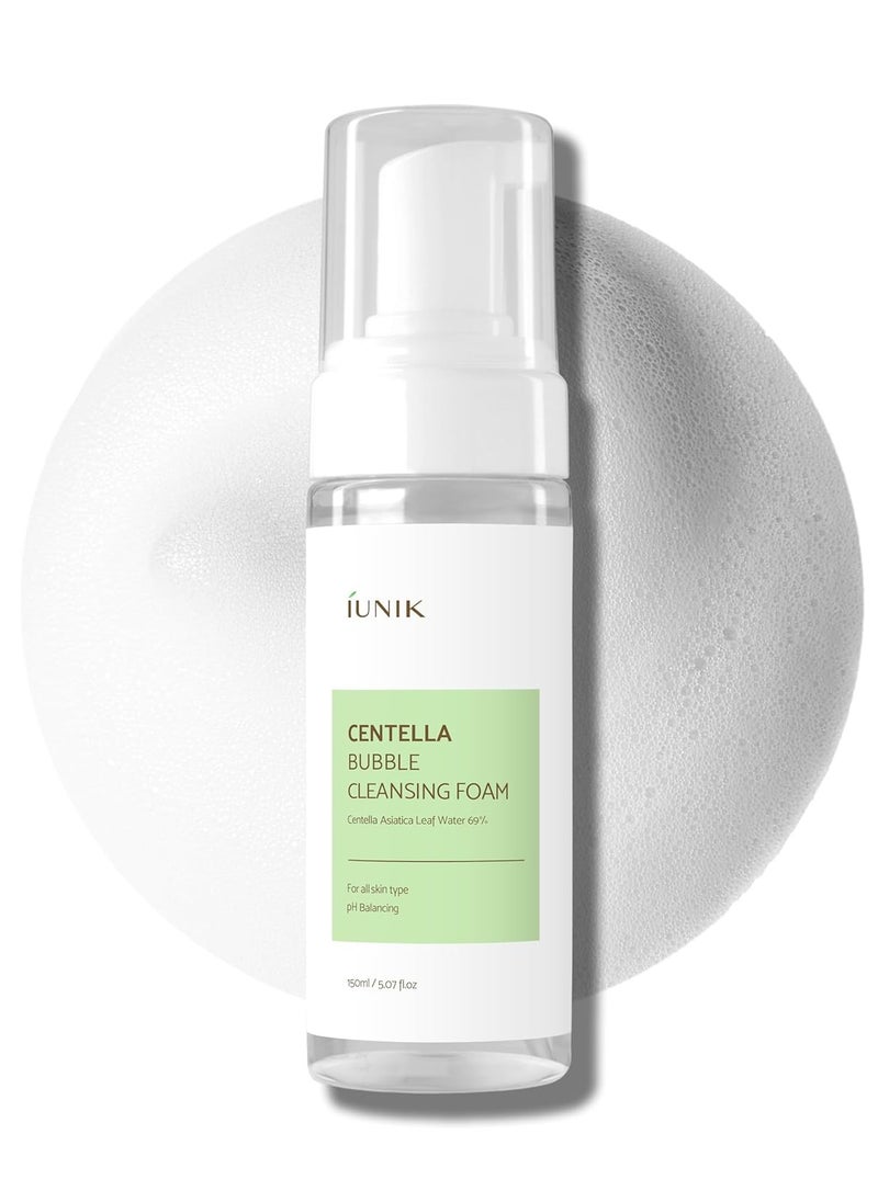 IUNIK Centella Bubble Foaming Vegan Facial Cleanser - 69% Centella Asiatica Extract, Soothing, Moisturizing, Exfoliating, Removes Pore Blackheads, Whiteheads, 5.07 Fl Oz