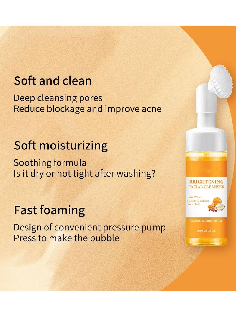 Turmeric Facial Cleanser - Turmeric Face Wash, Moisturizing, Easy to Use, Foaming Face Wash, Deep Cleaning, Turmeric Foaming Cleanser for Oil, Dry and All Skin 3.38 Fl Oz/pcs（2PCS）