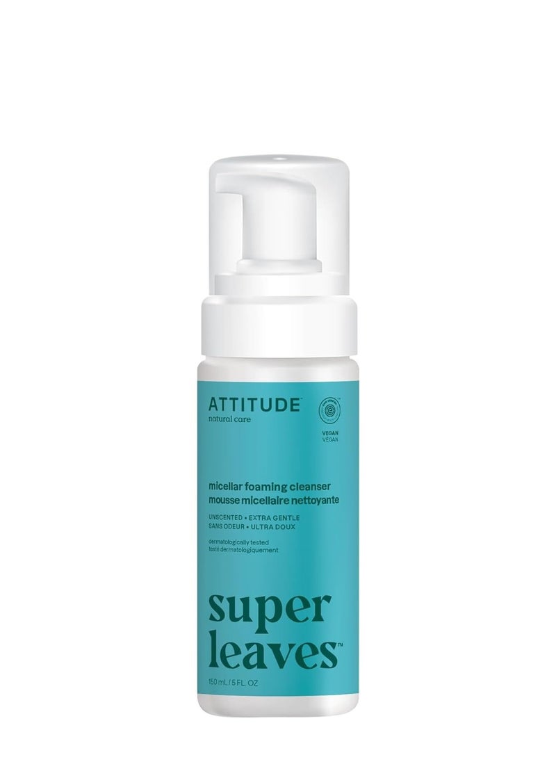 ATTITUDE Micellar Foaming Facial Cleanser, EWG Verified, Dermatologically Tested, Plant and Mineral-Based, Vegan, Unscented, 5 Fl Oz