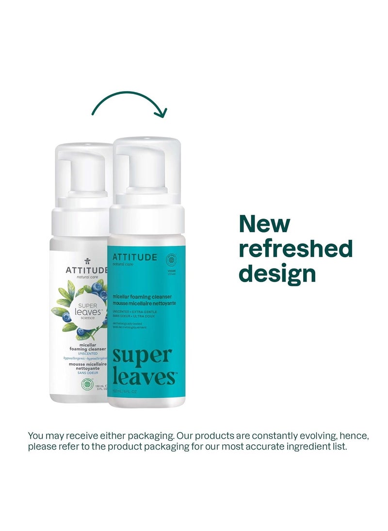 ATTITUDE Micellar Foaming Facial Cleanser, EWG Verified, Dermatologically Tested, Plant and Mineral-Based, Vegan, Unscented, 5 Fl Oz
