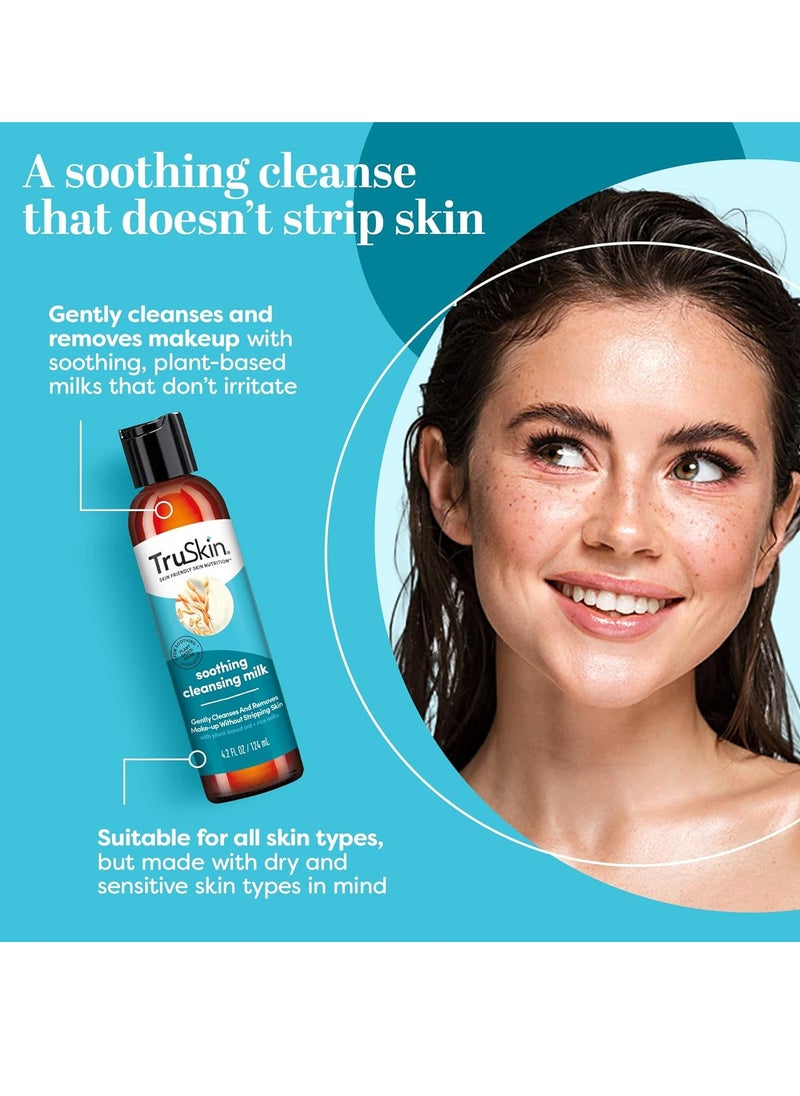 TruSkin Soothing Cleansing Milk for Face – Gentle Facial Cleanser for Sensitive Skin with Plant-Based Rice & Oat Milk plus Hyaluronic Acid - Gently Removes Make-Up Without Stripping Skin, 4.2 fl oz