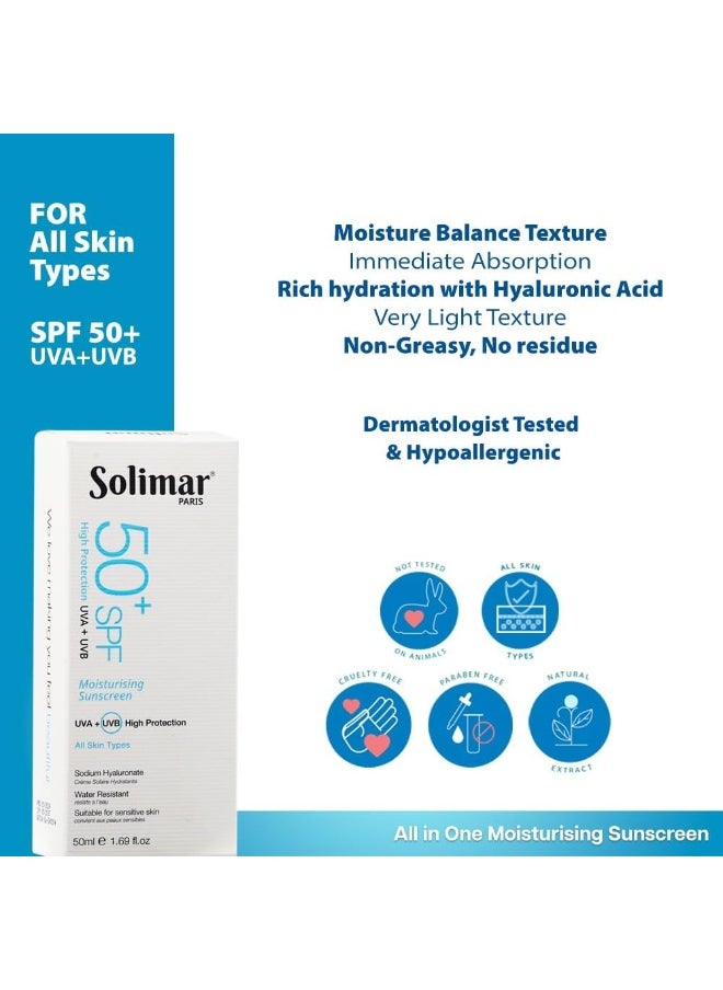 Solimar Paris Moisturising Sunscreen SPF50+ with Hyaluronic Acid