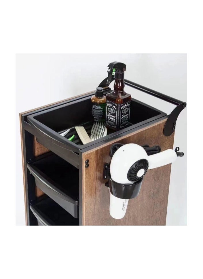 Rolling Wooden Salon Storage Trolley Cart, 5 Drawers, Wood and Black Design, Mobile Hairdressing Equipment