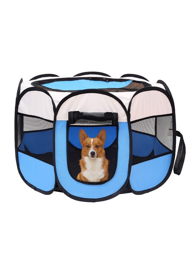 Mile High Life | Foldable Dog Playpen | Portable Dog Crate w Removable Shade Cover | Dog Kennel Indoor/Outdoor w Carry Case | Pen Tent for Dog/Cat/Rabbit(Blue, Medium (36