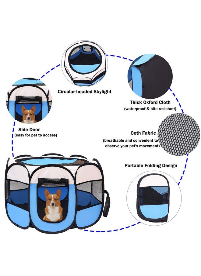 Mile High Life | Foldable Dog Playpen | Portable Dog Crate w Removable Shade Cover | Dog Kennel Indoor/Outdoor w Carry Case | Pen Tent for Dog/Cat/Rabbit(Blue, Medium (36