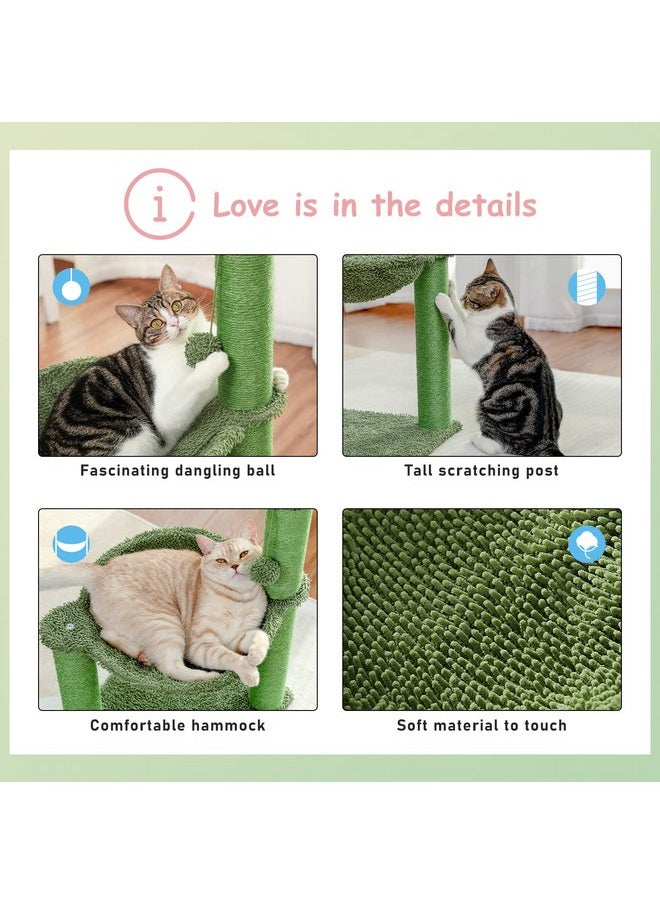 PAWZ Road Cactus Cat Tree, 33 Inchs Cat Tower with Large Soft Hammock and Fully Wrapped Sisal Scratching Post for Indoor Cats