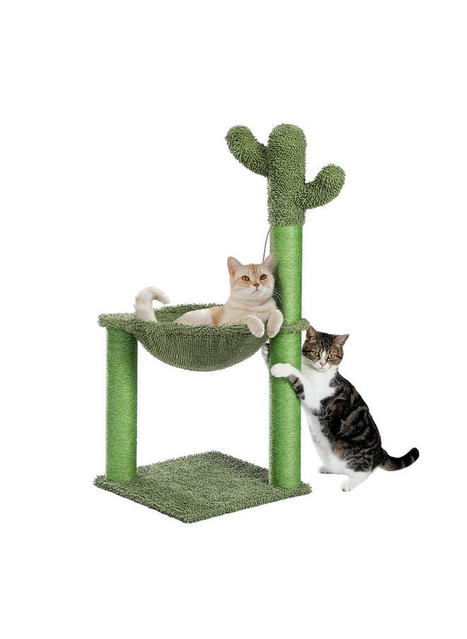 PAWZ Road Cactus Cat Tree, 33 Inchs Cat Tower with Large Soft Hammock and Fully Wrapped Sisal Scratching Post for Indoor Cats