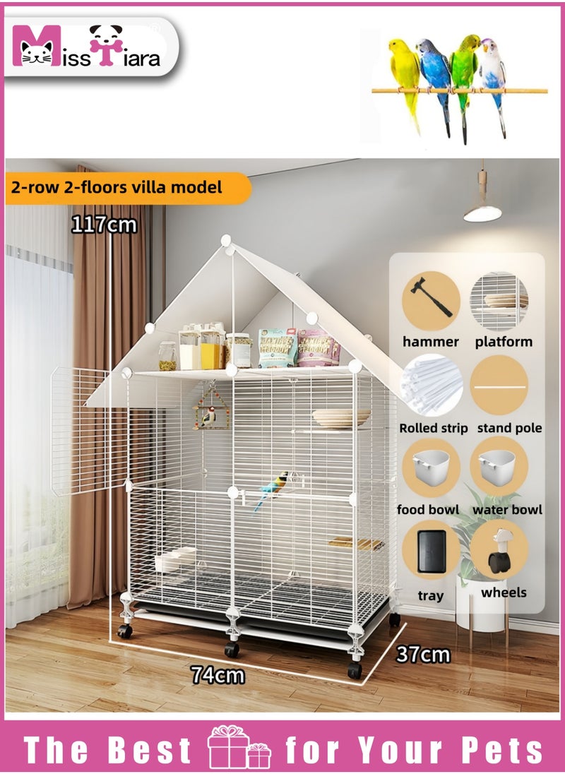 Large Bird Cage, For Parakeets, Parrotlets, Cockatiels, Budgie Finch Lovebird Canary Pet Bird Accessories included Large space multiple birds fly freely with Storage design 74*37*117cm