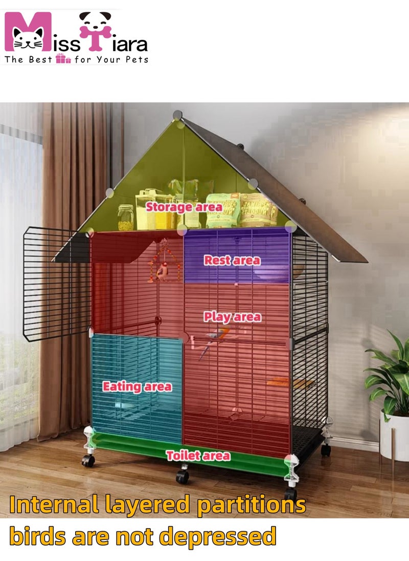 Large Bird Cage, For Parakeets, Parrotlets, Cockatiels, Budgie Finch Lovebird Canary Pet Bird Accessories included Large space multiple birds fly freely with Storage design 74*37*117cm