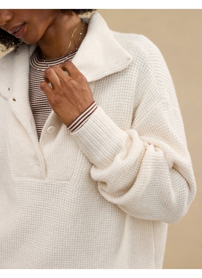 Aerie CozyUp Waffle Button Sweater