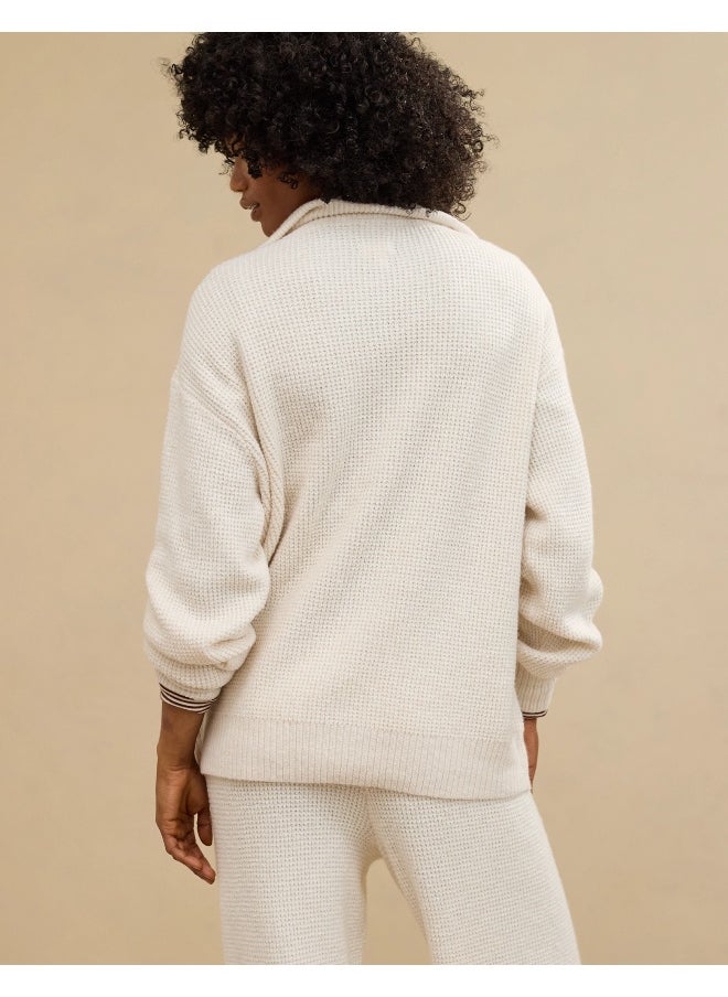 Aerie CozyUp Waffle Button Sweater