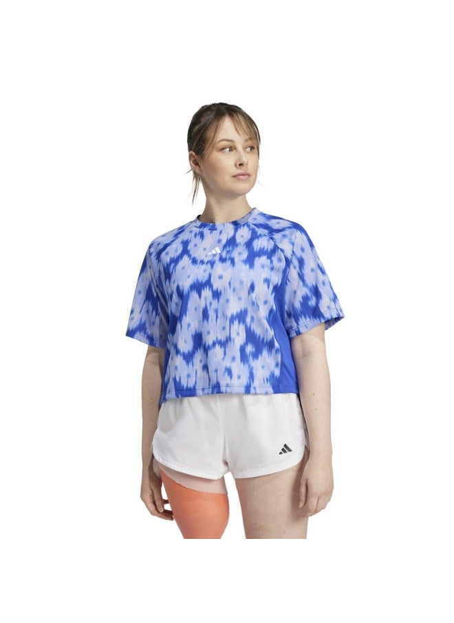 adidas Aop Flower Tee Blue Training T-Shirts 2XS