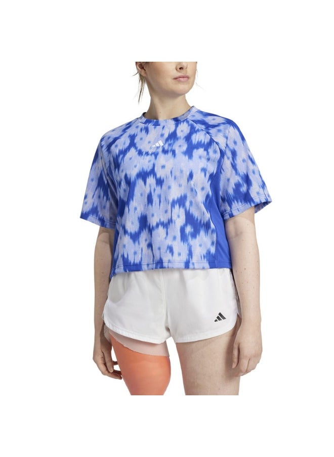 adidas Aop Flower Tee Blue Training T-Shirts 2XS