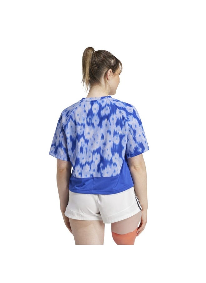 adidas Aop Flower Tee Blue Training T-Shirts 2XS