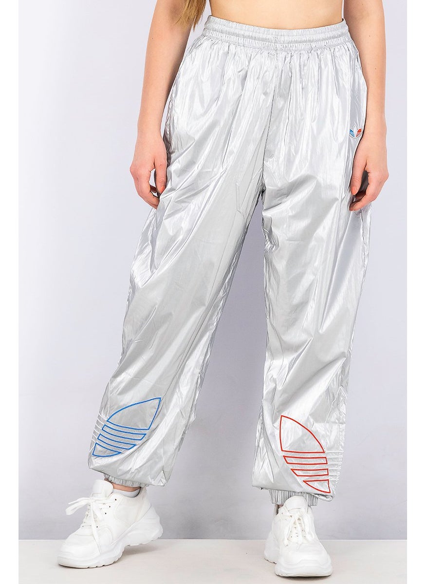 Women Sportswear Fit Metallic Track Pants, Silver