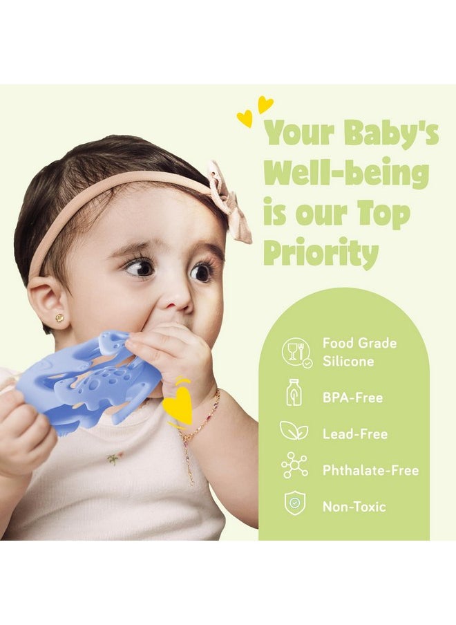 Dinosaur Baby Teething Toys, Textured Sensory Toys for Babies, Lightweight Soft Baby Sensory Toys, BPA-Free Silicone Infant Teething Toys, 0-18 Months, Teething Baby, Easy to Clean - Blueberry Blue