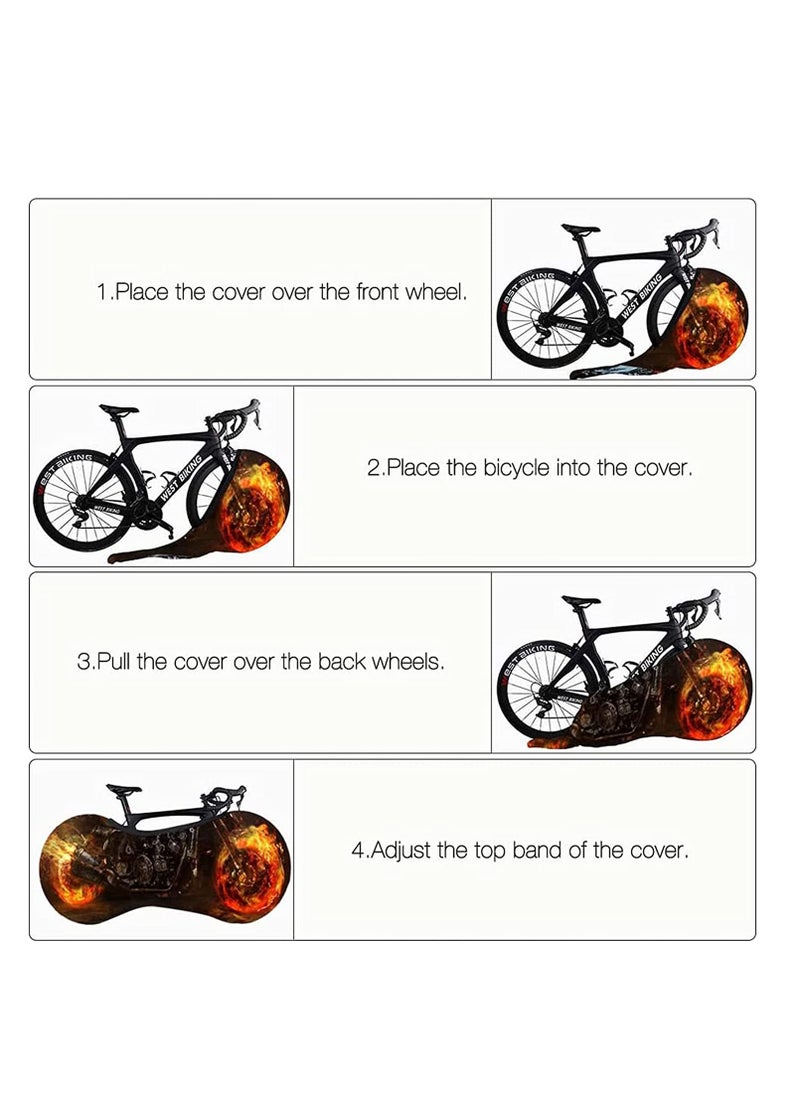 Bicycle Cover Flame Wheel Dust Cover Bicycle Protective Cover with Bicycle Saddle Protection Bicycle Covers Waterproof Dustproof for Travel, Mountain Bike, Bicycle