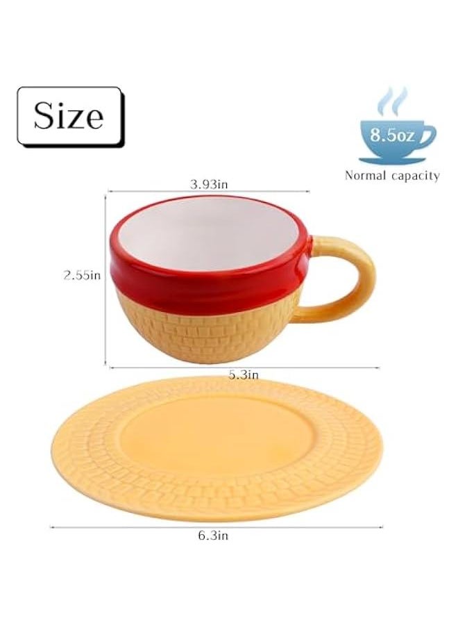 Anime Ceramic One Piece Coffee Mugs Merch, Luffy Straw Hat Manga Milk Tea Cup Collection Gift Set for Anime Lovers (Luffy)