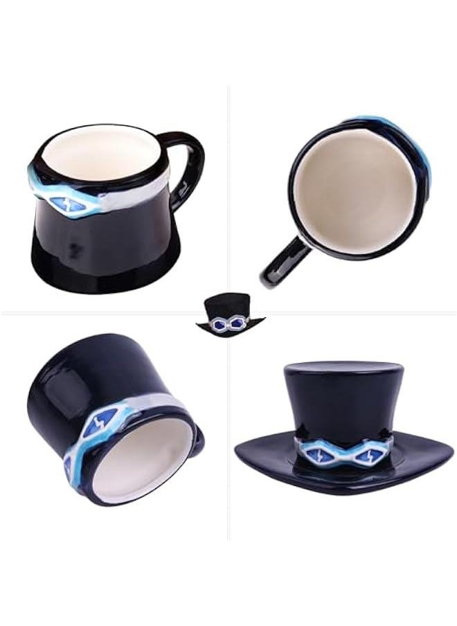 Anime Ceramic One Piece Coffee Mugs Merch, Luffy Straw Hat Manga Milk Tea Cup Collection Gift Set for Anime Lovers (Sabo)