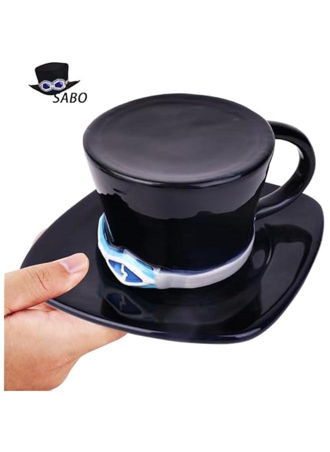 Anime Ceramic One Piece Coffee Mugs Merch, Luffy Straw Hat Manga Milk Tea Cup Collection Gift Set for Anime Lovers (Sabo)